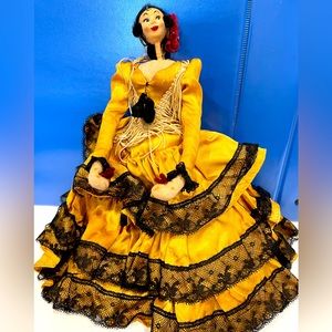 Vintage Flamenco Spanish Dancing Doll Castanets Cloth, Lace 1800s? RARE